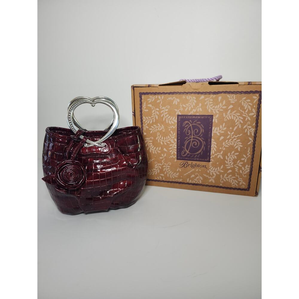 Brighton NWOT Angelina Satchel Burgundy Leather Silver Whimsigoth Heart - Picture 3 of 16